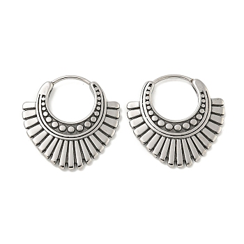 316 Surgical Stainless Steel Hoop Earrings, Fan, Antique Silver, 22x21.5mm