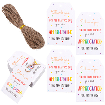 100Pcs Birthday Theme Rectangle Paper Tag Cards with 20m Jute Cord Kit, Packing Decorations for Birthday, Wedding, Word, Card: 85x55x0.2mm, Hole: 4mm
