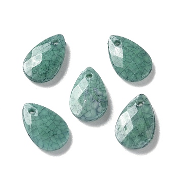 Opaque Acrylic Charms, Faceted, Teardrop Charms, Green, 13x8.5x3mm, Hole: 1mm