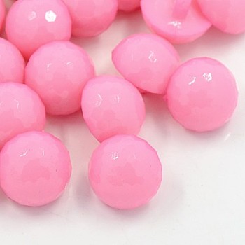 Acrylic Shank Buttons, Plastic Buttons, 1-Hole, Dyed, Faceted, Half Round/Dome, Pink, 11x6mm, Hole: 3mm