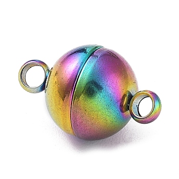 Ion Plating(IP) 304 Stainless Steel Magnetic Clasps with Loops, Rainbow Color, 13.5x8mm, Hole: 1mm