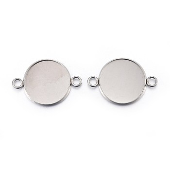 304 Stainless Steel Cabochon Connector Settings, Plain Edge Bezel Cups, Flat Round, Stainless Steel Color, Tray: 20mm, 31.5x22x2mm, Hole: 3mm