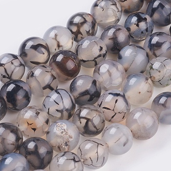 Round Natural Dragon Veins Agate Beads Strands, Dyed, 10mm, Hole: 1.5mm, about 38pcs/strand, 15.1 inch