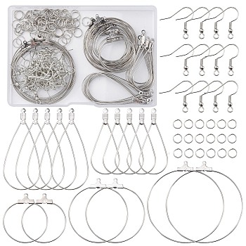 DIY Wire Wrap Earring Making Kit, Including Ring & Teardrop 304 Stainless Steel Earring Pendants, Iron Earring Hooks & Jump Rings, Platinum & Stainless Steel Color, 180Pcs/box