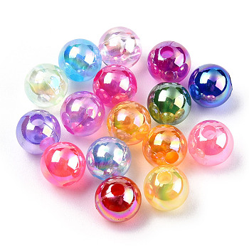 Transparent Acrylic Beads, AB Colors Plated, Round, Mixed Color, 8mm, Hole: 2mm, about 2100pcs/500g