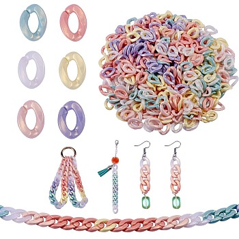 600Pcs 6 Colors Spray Painted Acrylic Linking Rings, Rubberized Style, Quick Link Connectors, for Curb Chains Making, Twist, Mixed Color, 18x13.5x4mm, Inner Diameter: 10x5mm, 100pcs/color