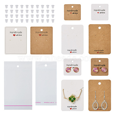 Beadthoven 150Pcs 6 Style Paper Earring Display Cards, with OPP Cellophane  Bags and Plastic Ear Nuts, Mixed Color, Card: 3~7.2x3~5.1x0.04~0.05cm,  Hole: 1.2~1.4mm, 25pcs/style, about 610pcs/set