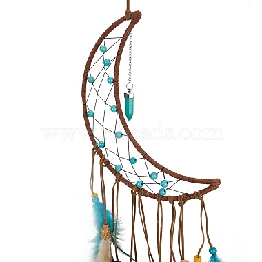 Handmade Leather Woven Net/Web with Feather Wall Hanging Decoration(HJEW-G015-08A)-3