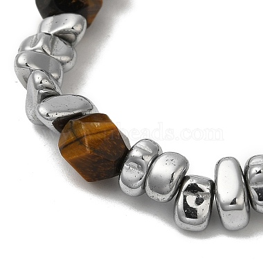 Natural Tiger Eye & Titanium Steel Nugget Beaded Bracelets(WG37350-01)-2