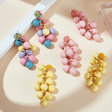 3 Pairs 3 Colors Candy Color Acrylic Cluster Dangle Stud Earrings(EJEW-FI0001-18)-7