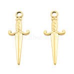 Ion Plating(IP) 201 Stainless Steel Pendants, Sword, Real 18K Gold Plated, 27.5x10.5x2.5mm, Hole: 2~2.5mm(STAS-N098-246LG)