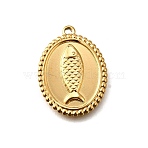 304 Stainless Steel Pendants, Ion Plating(IP), Oval with Fish Charm, Golden, 23.5x17x2mm, Hole: 1.2mm(STAS-C122-05G)