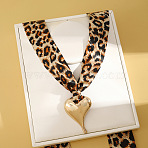 Cloth Leopard Print Scarf Necklaces with Alloy Pendant, Golden, Sandy Brown, Heart, 39.37 inch(100cm), pendant: 60x42mm(FS-WG91A7A-03)