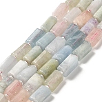 Natural Morganite Beads Strands, with Seed Beads, Faceted, Column, 8.5~11x5.5~6.5mm, Hole: 1mm, about 14~15pcs/strand, 7.48''(19cm)(G-N327-06-03)