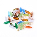 Czech Glass Charms, Dagger Beads, Transparent and Rainbow Plated, Chrysanthemum Petals, Mixed Color, 10~11x3~3.5x3~3.5mm, Hole: 0.8mm(X-GLAA-G077-01)