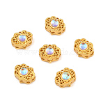 6Pcs Brass Moonstone Multi-Strand Links, Filigree Flower, Golden, 7.5x9mm, Hole: 2mm(FIND-YW0013-20)