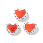 Handmade Porcelain Beads, Hand Painted Ceramic Beads, Heart, Famille Rose Porcelain, Tomato, 12~13x14~15x6~7mm, Hole: 2.5~3mm(X-PORC-P031-03C)