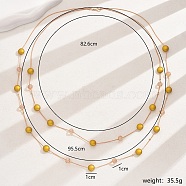 Elegant Double Layered Iron Bead Necklace for Women's Party Wear, Real 18K Gold Plated, 32.52 inch(82.6cm)(AT0046-1)