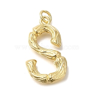 Rack Plating Brass Pendants, Long-Lasting Plated, Cadmium Free & Lead Free, Real 18K Gold Plated, with Jump Ring, Letter S, 37.5x30.5x6.7mm, Hole: 5mm(KK-I721-01G-S)