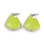 Brass Enamel Stud Earrings, Platinum, Yellow Green, 36x11mm(EJEW-Q391-01P-01)