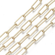 Unwelded Iron Paperclip Chains, Drawn Elongated Cable Chains, with Spool, Light Gold, 15.1x5.1x1.1mm, about 32.8 Feet(10m)/roll(CH-S125-17A-05)