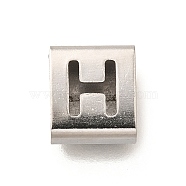 Letter Style 304 Stainless Steel Square Slide Charms, Letter H, 9x8x4mm, Hole: 3.5x8.5mm(STAS-L132-04H)