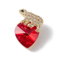 Real 18K Gold Plated Rack Plating Brass Micro Pave Clear Cubic Zirconia Pendants, with Glass, Long-Lasting Plated, Cadmium Free & Lead Free, White Bear & Heart Charm, Red, 17x13x9mm, Hole: 4x1.5mm(KK-C015-06G-17)
