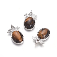 Natural Tiger Eye Pendants, with Platinum Tone Brass Findings, Pineapple, 29x17.5x7mm, Hole: 4.5x3.5mm(G-L512-L19)