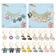 2 Sets 2 Style Cow & Sheep Alloy Enamel Charm Locking Stitch Marker, Crochet Leverback Hoop & Lobster Clasp Charm, Mixed Color, 31~36mm, 1 set/style(HJEW-NB0002-10)