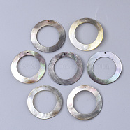 Black Lip Shell Pendants, Ring, Gray, 30x0.6~2mm, Hole: 1.2mm(X-SSHEL-S251-30)