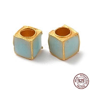 Matte Gold Color 925 Sterling Silver Beads, with Enamel, Square, Aqua, 5x5x5mm, Hole: 3mm(STER-M113-23B-01MG)