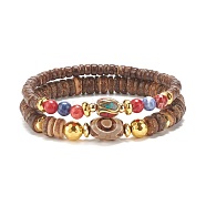 2Pcs 2 Style Mala Bead Bracelets Set, Natural Coconut & Gemstone Stretch Bracelets Set with Tibetan Style DZi Beads for Women, Inner Diameter: 2-1/4 inch(5.7cm), 1Pc/style(BJEW-JB07996)