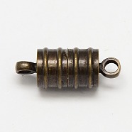 Brass Magnetic Clasps with Loops, Nickel Free, Column, Antique Bronze, 20x8mm, Hole: 2mm(KK-MC028-AB-NF)