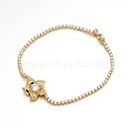 Golden Plated Brass Cubic Zirconia Cup Chain Bracelets, Flower, Clear, 200x2mm(BJEW-H0001-03G)
