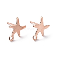 201 Stainless Steel Stud Earring Findings, with Horizontal Loop and 316 Stainless Steel Pin, Star, Real Rose Gold Plated, 11.5x8.5mm, Hole: 1.4mm, Pin: 0.7mm(STAS-K241-11RG)