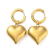 304 Stainless Steel Pendant Earrings, Heart, Golden, 43x23.3mm(EJEW-R160-02G)