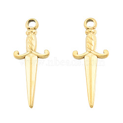 Ion Plating(IP) 201 Stainless Steel Pendants, Sword, Real 18K Gold Plated, 27.5x10.5x2.5mm, Hole: 2mm(STAS-N098-246LG)