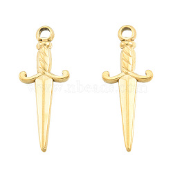 Ion Plating(IP) 201 Stainless Steel Pendants, Sword, Real 18K Gold Plated, 27.5x10.5x2.5mm, Hole: 2~2.5mm(STAS-N098-246LG)