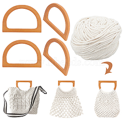 Elite 4Pcs Wood Bag Handle, Letter D Shape, with 1 Roll Cotton Cords, Twisted Cotton Rope, for Purse Accessories, Mixed Color, Wood Bag Handle: 4pcs/set(DIY-PH0008-20)