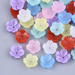 Resin Bead Caps, 5-Petal, Flower, Mixed Color, 9.5x9.5x3.5mm, Hole: 1mm(RESI-T040-025)