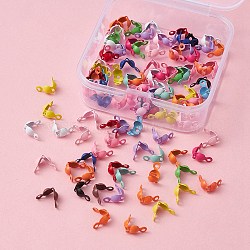 100Pcs Spray Painted Iron Bead Tips, Calotte Ends, Clamshell Knot Cover, Mixed Color, 4x8x1.5mm, Hole: 1.2mm(IFIN-YW0003-21)
