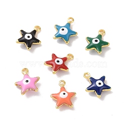Brass Enamel Pendants, Real 18K Gold Plated, Star with Evil Eye, Mixed Color, 10x8x3mm, Hole: 1mm(KK-J302-14G)
