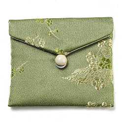 Chinese Style Floral Cloth Jewelry Storage Pouches, with Plastic Button, Rectangle Jewelry Gift Case for Bracelets, Earrings, Rings, Random Pattern, Dark Sea Green, 7.5x8.5x0.3~0.7cm(AJEW-D065-01A-07)