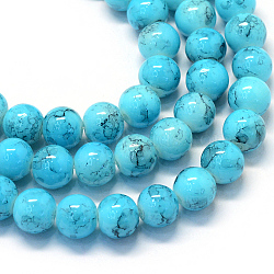 Baking Painted Glass Round Bead Strands, Deep Sky Blue, 8.5~9mm, Hole: 1.5mm, about 105pcs/strand, 31.8 inch(X-DGLA-Q019-8mm-76)