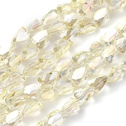 Electroplate Glass Beads Strands, Full Rainbow Plated, Faceted, Triangle, Light Yellow, 8x6x6mm, Hole: 1.2mm, about 76pcs/Strand, 21.65 inch(55cm)(EGLA-G035-A-FR02)