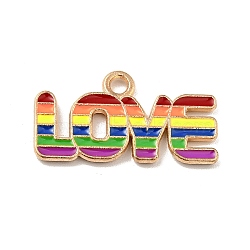 Rainbow Color Alloy Enamel Pendants, Light Gold, Word LOVE with Rainbow Charms, Colorful, 11.5x21.5x1.5mm, Hole: 1.5mm(ENAM-G208-06KCG)