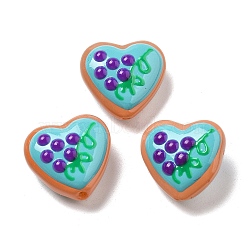 Baking Paint Glass Enamel Beads, Heart with Blueberry, Dark Turquoise, 19.5x20.5x10mm, Hole: 1.2mm(LAMP-V001-06F)