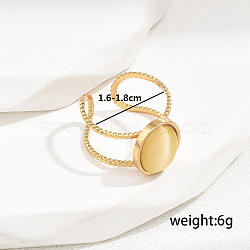 Stylish Stainless Steel Cat Eye Oval Open Cuff Ring for Women Vacation Gift, Yellow, Inner Diameter: 16~18mm(TD2931-2)