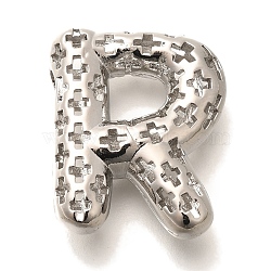 Brass Pendants, Hollow Letter Charms, Rack Plating, Long-Lasting Plated, Cadmium Free & Lead Free, Letter R, 23x19.5x7mm, Hole: 5x2.7mm(KK-F884-P02-R)