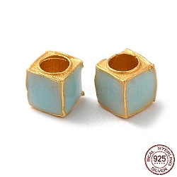 Matte Gold Color 925 Sterling Silver Beads, with Enamel, Square, Aqua, 5x5x5mm, Hole: 3mm(STER-M113-23B-01MG)